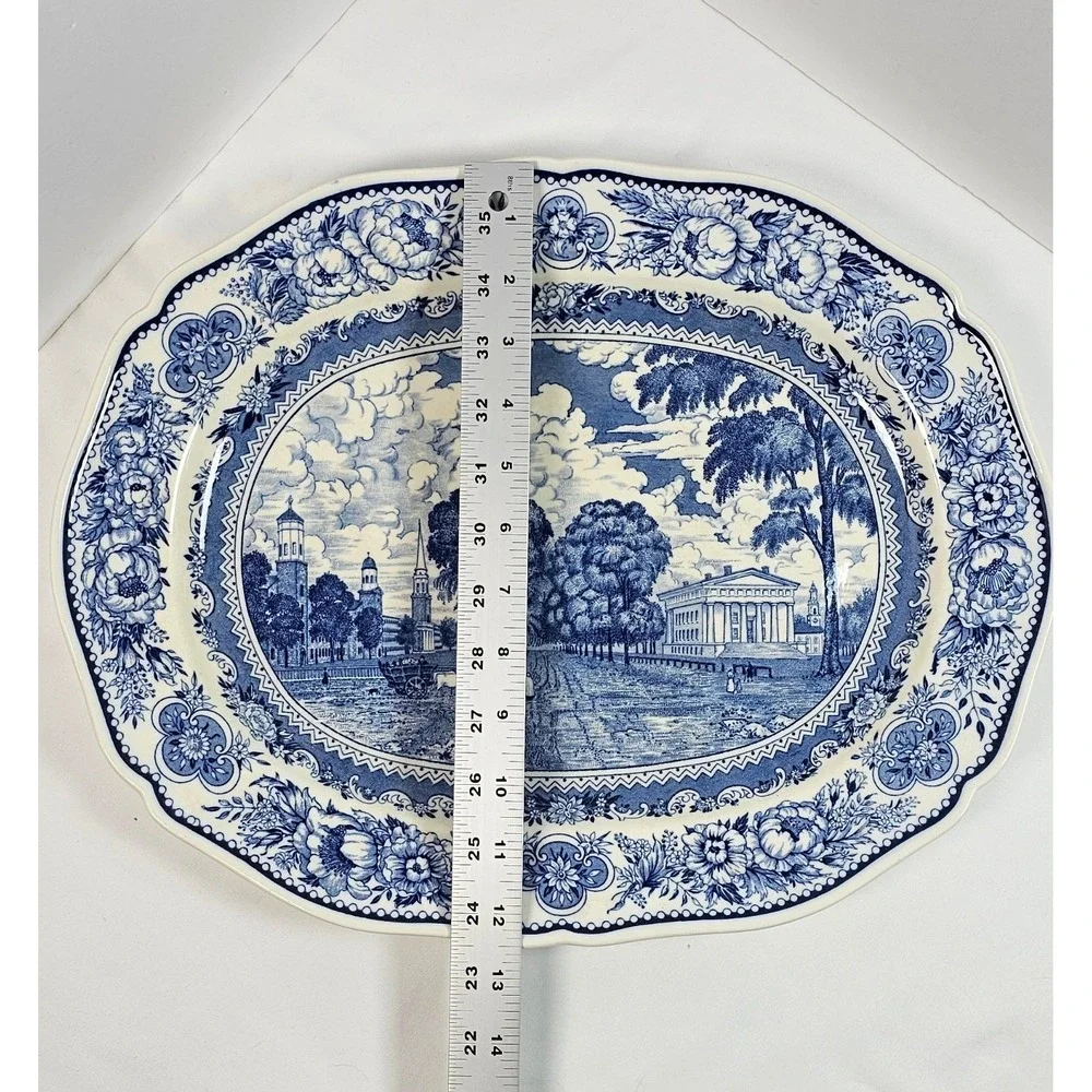 Vintage 1932 Wedgwood Yale University Blue Transferware Serving Platter 16 x‎ 13